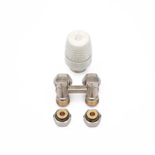 Begetube radiatoraansluitset 6 met H-stuk voor muuraansluiting, TH-kop type 5000 en 2 klemkoppelingen voor Alpex buizen M24 x 16/2 mm 692000006