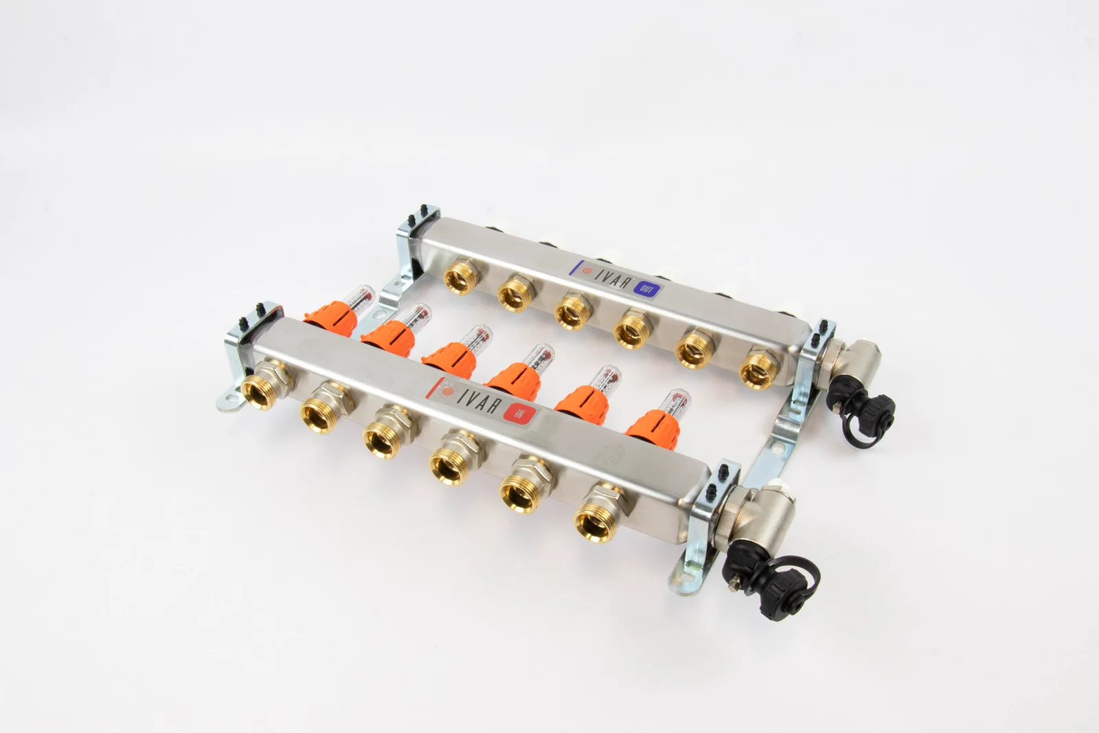 Begetube Collector voor vloerverwarming inox Begetube 1" + 6 x 3/4" met ontluchting, met doorstroommeter 261102206