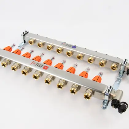 Begetube Collector voor vloerverwarming inox Begetube 1" + 9 x 3/4" met ontluchting