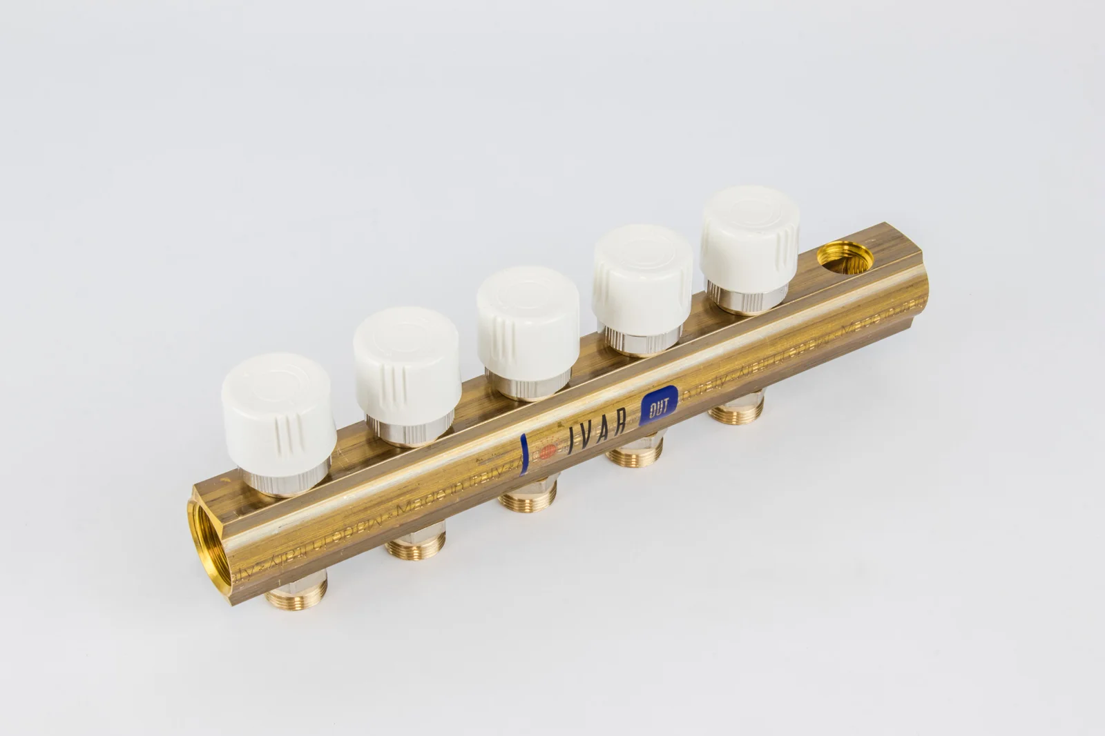 Begetube Verdeler voor CV messing Begetube 1" + 5 x 1" met ontluchting, met thermostatisch ventiel geïntegreerd, wit 200103905