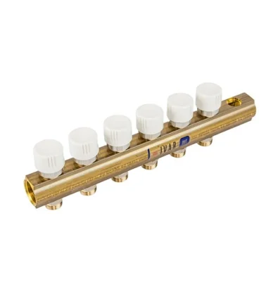 Begetube Verdeler voor CV messing Begetube 1" + 6 x 1" met ontluchting, met thermostatisch ventiel geïntegreerd, wit 200103906