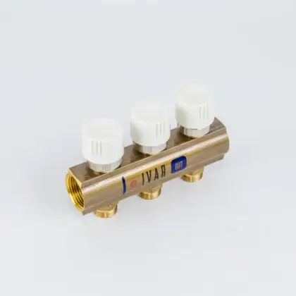 Begetube Verdeler voor CV messing Begetube 1" + 3 x M24 met thermostatisch ventiel geïntegreerd