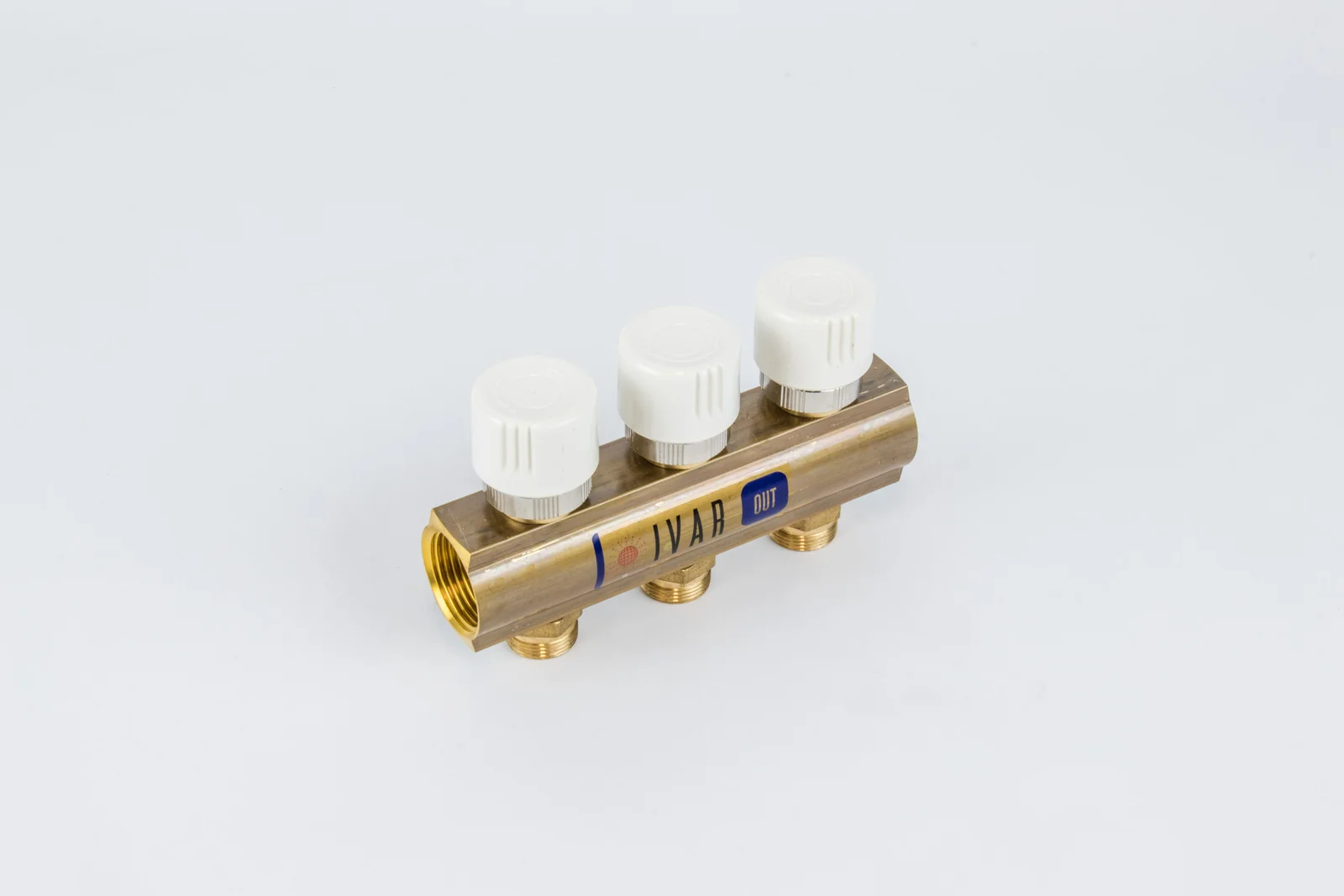 Begetube Verdeler voor CV messing Begetube 1" + 3 x M24 met thermostatisch ventiel geïntegreerd