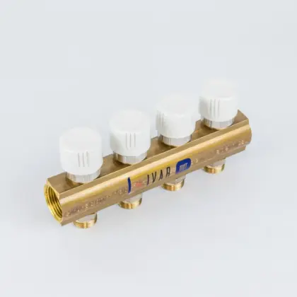 Begetube Verdeler voor CV messing Begetube 1" + 4 x M24 met thermostatisch ventiel geïntegreerd
