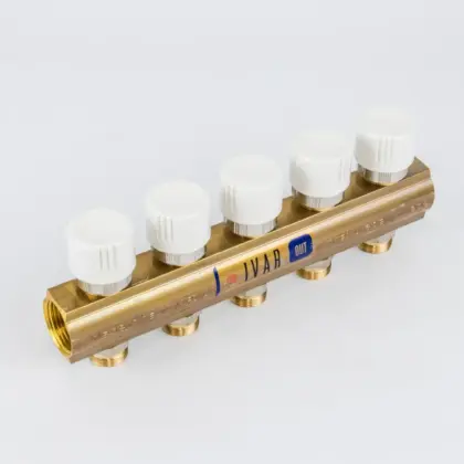 Begetube Verdeler voor CV messing Begetube 1" + 5 x M24 met thermostatisch ventiel geïntegreerd