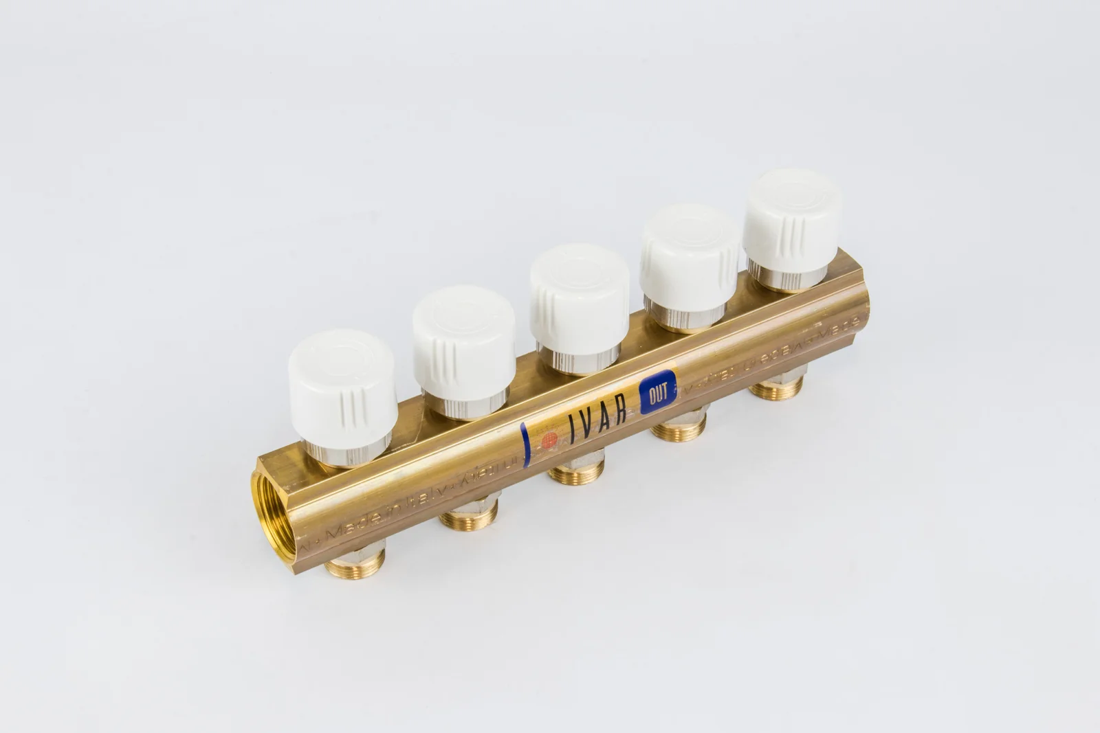 Begetube Verdeler voor CV messing Begetube 1" + 5 x M24 met thermostatisch ventiel geïntegreerd
