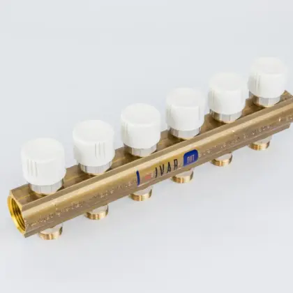 Begetube Verdeler voor CV messing Begetube 1" + 6 x M24 met thermostatisch ventiel geïntegreerd