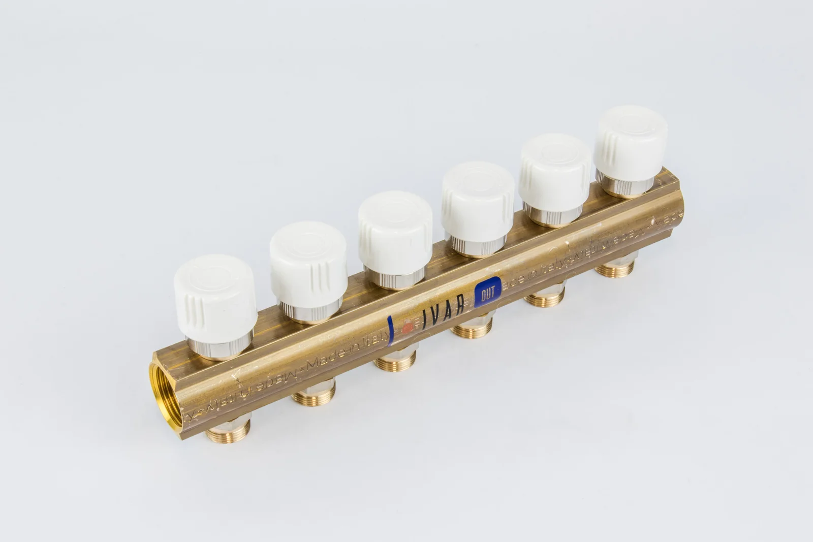 Begetube Verdeler voor CV messing Begetube 1" + 6 x M24 met thermostatisch ventiel geïntegreerd