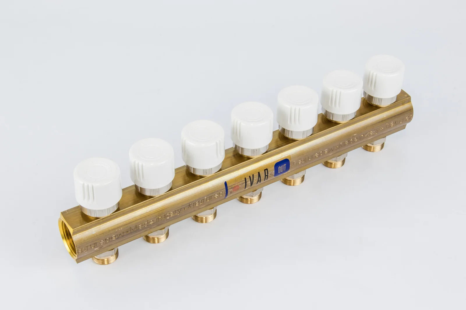 Begetube Verdeler voor CV messing Begetube 1" + 7 x M24 met thermostatisch ventiel geïntegreerd