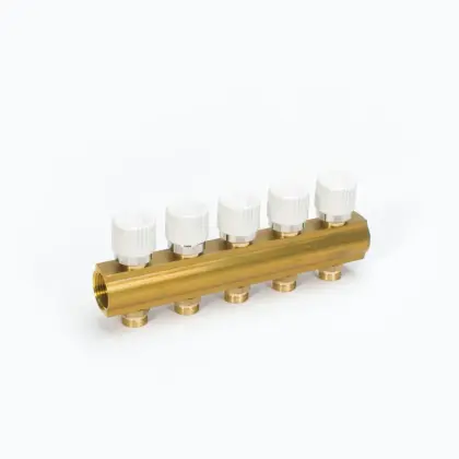 Begetube Verdeler voor CV messing Begetube 1" + 8 x M24 met thermostatisch ventiel geïntegreerd