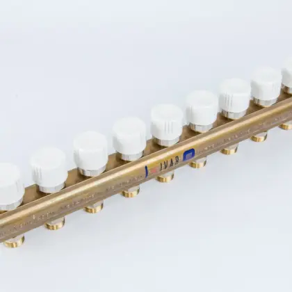 Begetube Verdeler voor CV messing Begetube 1" + 9 x M24 met thermostatisch ventiel geïntegreerd