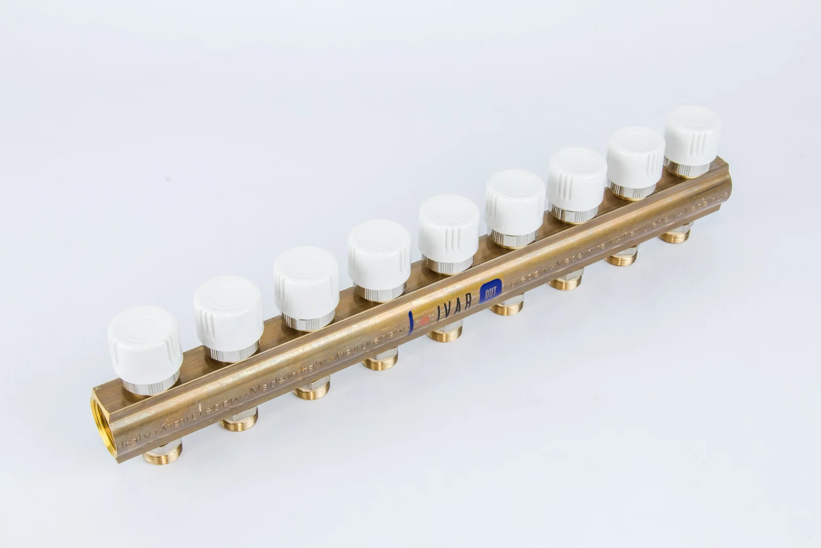 Begetube Verdeler voor CV messing Begetube 1" + 9 x M24 met thermostatisch ventiel geïntegreerd