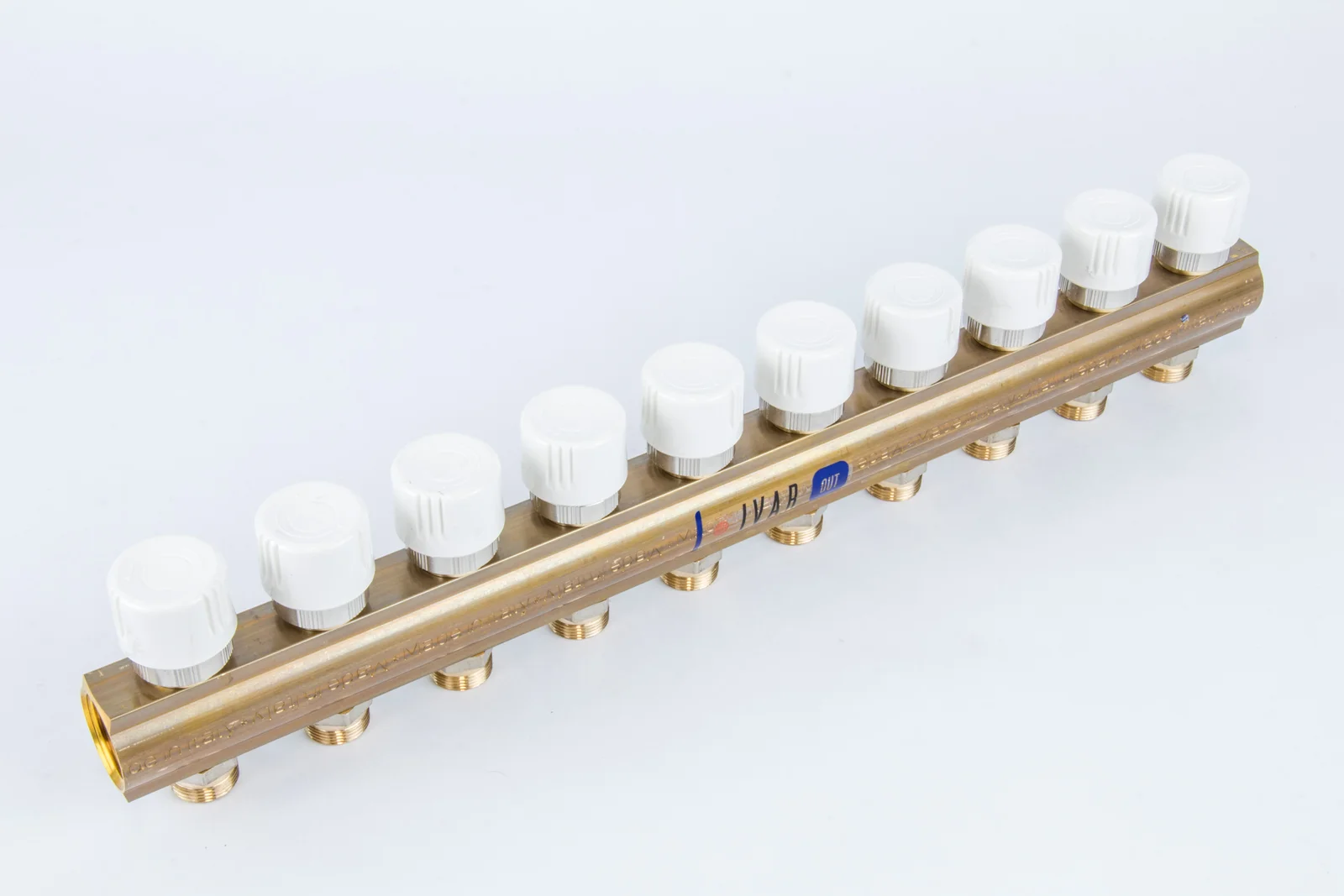Begetube Verdeler voor CV messing Begetube 1" + 10 x M24 met thermostatisch ventiel geïntegreerd