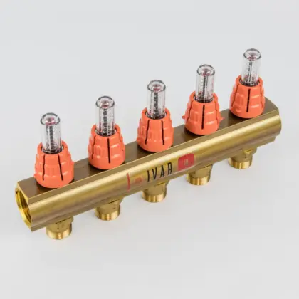 Begetube Verdeler voor CV messing Begetube 1" + 5 x M24 met debietmeter 203100005