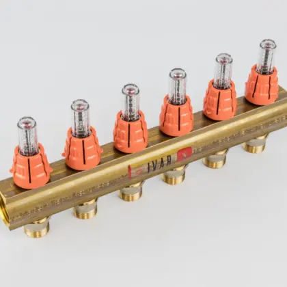Begetube Verdeler voor CV messing Begetube 1" + 6 x M24 met debietmeter 203100006