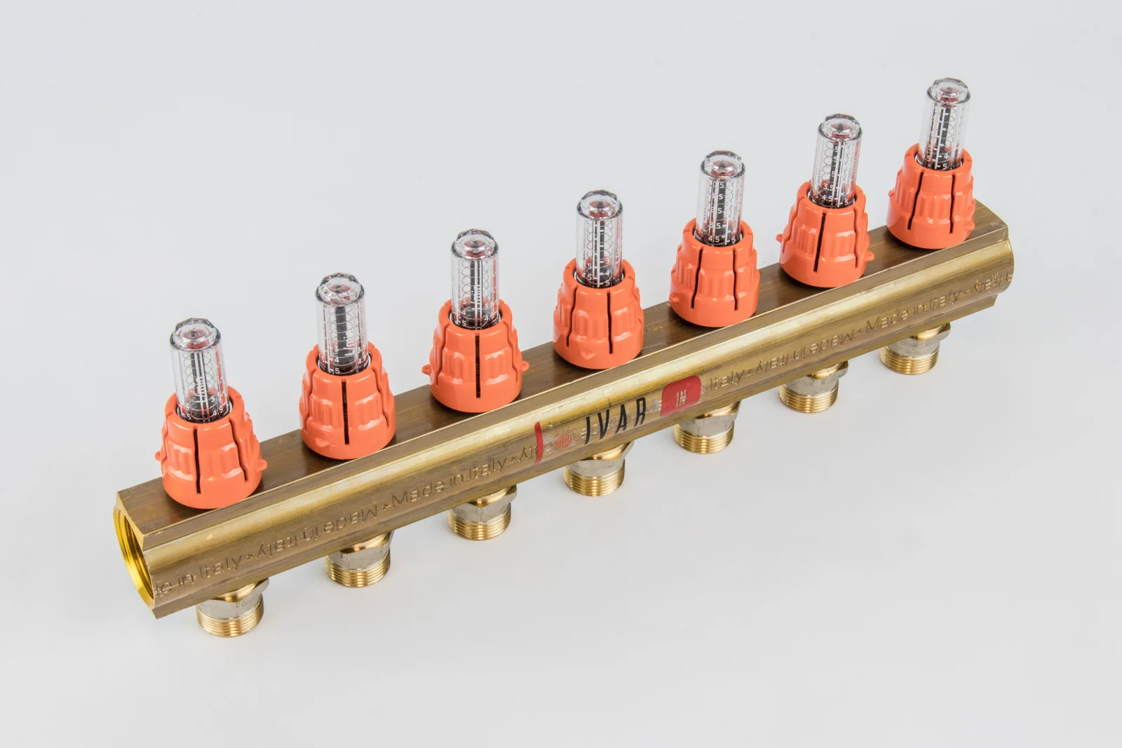 Begetube Verdeler voor CV messing Begetube 1" + 7 x M24 met debietmeter 203100007
