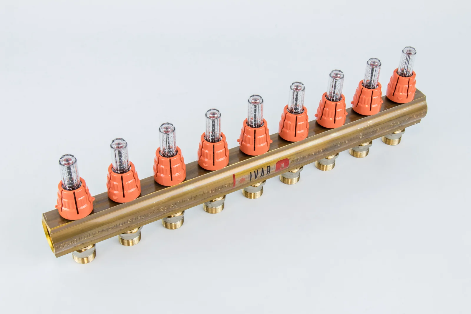 Begetube Verdeler voor CV messing Begetube 1" + 9 x M24 met debietmeter 203100009