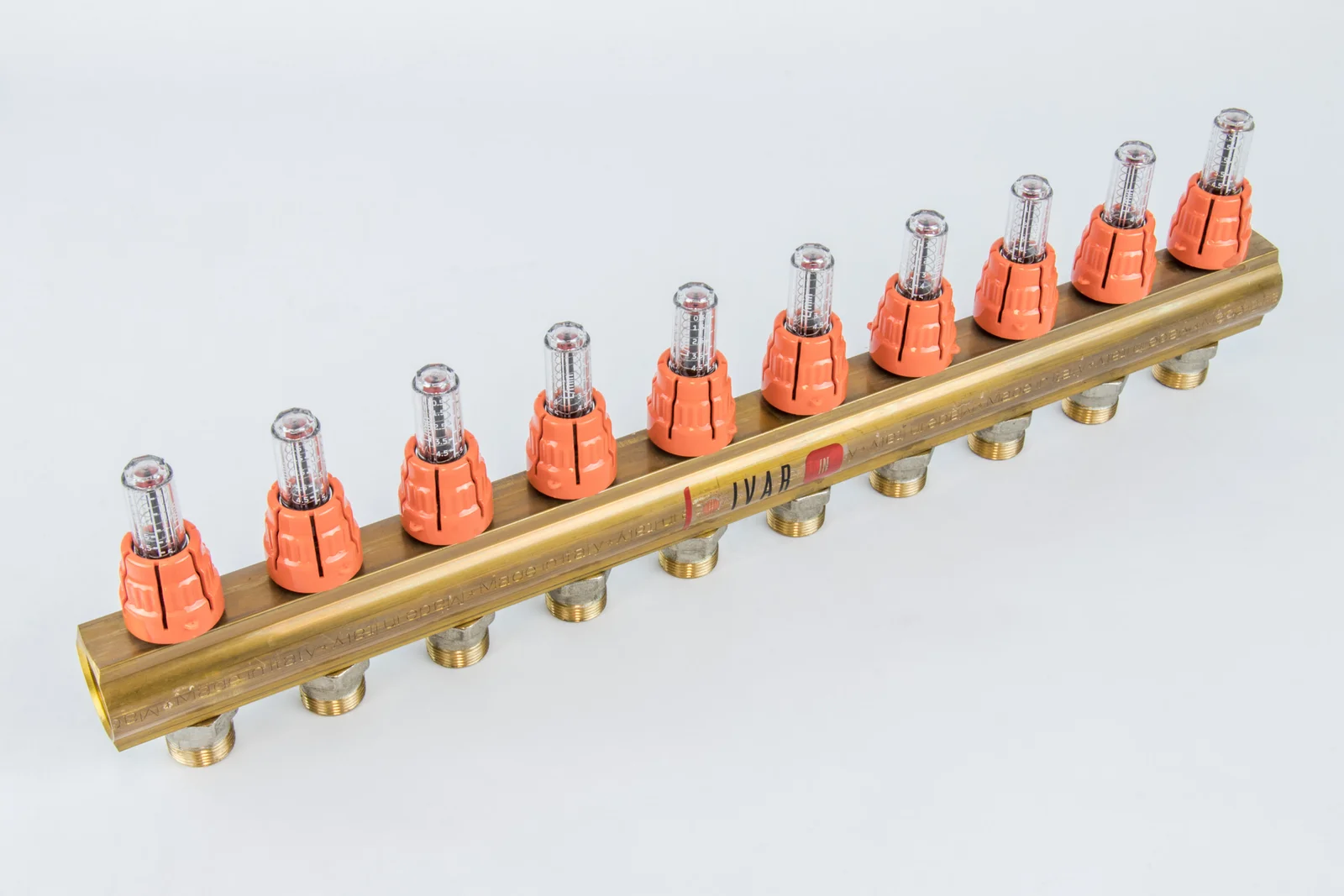 Begetube Verdeler voor CV messing Begetube 1" + 10 x M24 met debietmeter 203100010