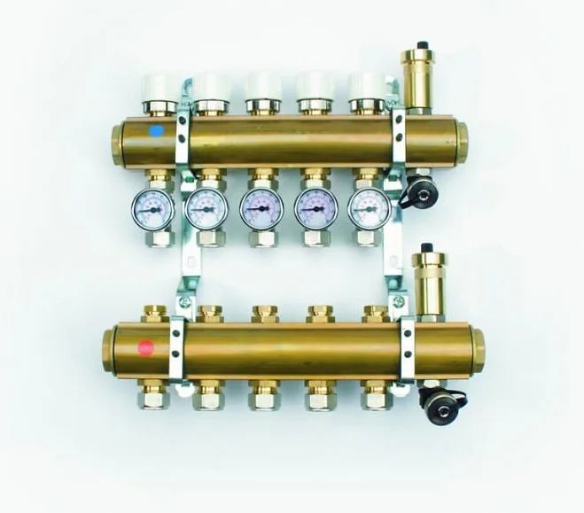 Begetube Collector voor vloerverwarming messing Begetube 5/4" + 17 x M24 met thermische stelaandrijving, met regeling 210121917
