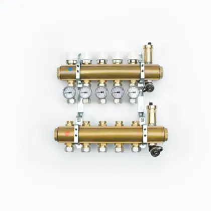 Begetube Collector voor vloerverwarming messing Begetube 5/4" + 3 x M24 met thermische stelaandrijving