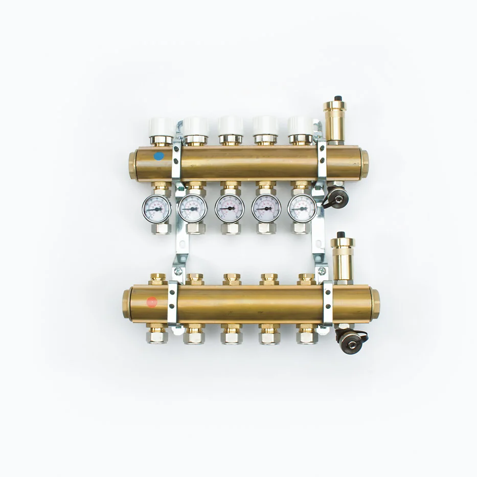 Begetube Collector voor vloerverwarming messing Begetube 5/4" + 10 x M24 met thermische stelaandrijving