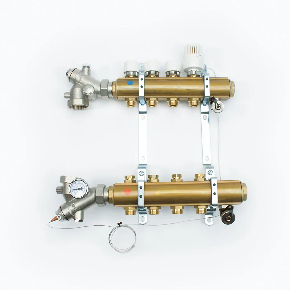 Begetube Collector voor vloerverwarming messing Begetube 5/4" + 9 x M24 met ontluchting 215120909