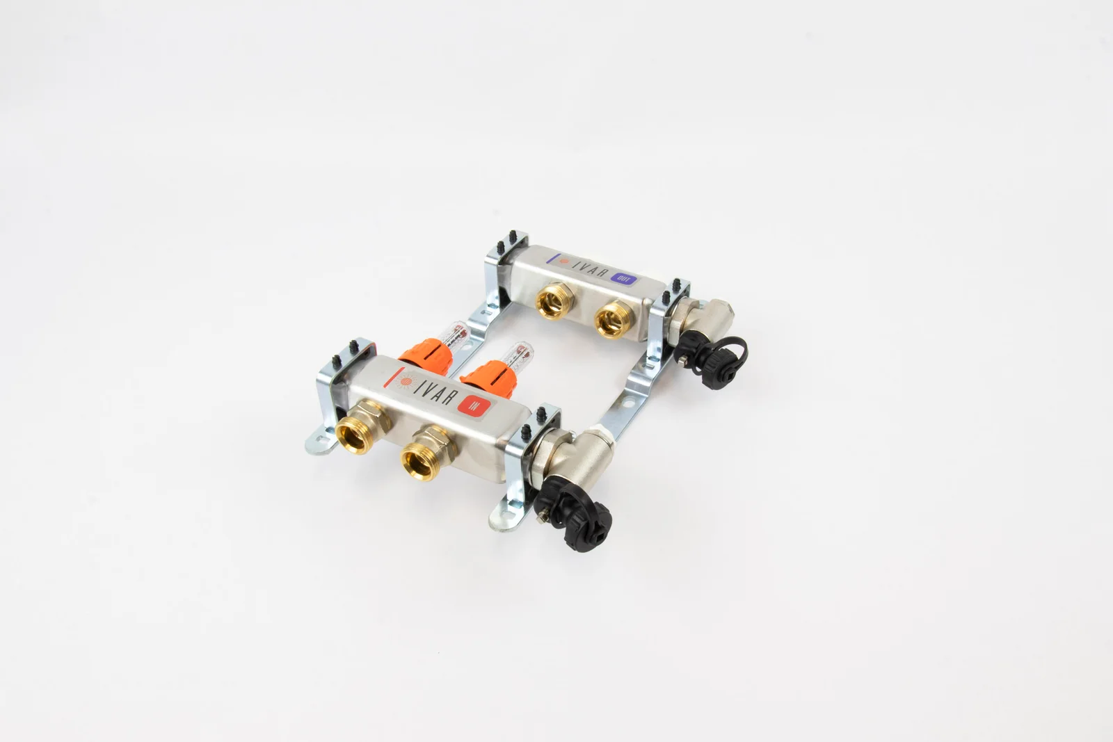 Begetube Collector voor vloerverwarming inox Begetube 1" + 2 x 3/4" met ontluchting, met doorstroommeter 261102202