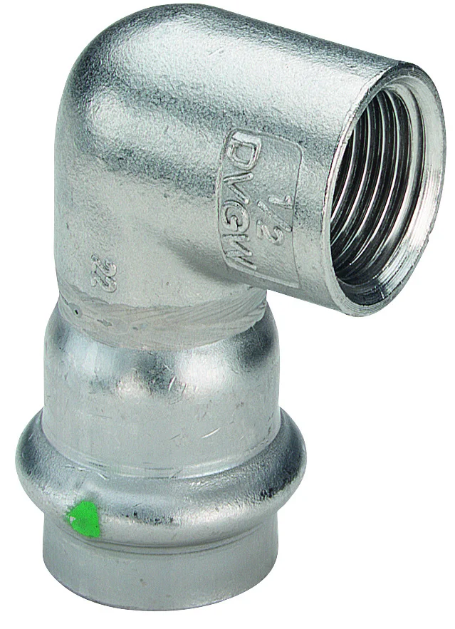 Caleffi Sanpress inox knie 90 met SC 22 x 1/2 Viega model 23142 roestvrij staal 437015