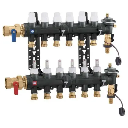 Caleffi Collector voor vloerverwarming kunststof Caleffi 1" + 8 x 3/4" met ontluchting