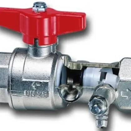 Cimberio Vlinderkraan met volle doorlaat DN 1/2" FF PN16 met terugslagklep met aftapmogelijkheid (aansluiting) niet pidpa gekeurd Cimberio 212 212-2095