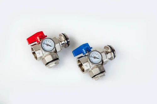 Comap UFH V9021 haakse bolkranenset met thermometer 4/4 x 4/4 (blauw/rood) - prijs per set C331005001
