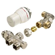Comap RK859724 Comap 532TL thermostatiseerbare driewegset 100% vloeraansluiting met recht ventiel met bocht 1/2 x M22 - inclusief Senso thermostaatknop
