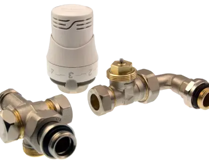Comap RK8597242 Comap 532LTL thermostatiseerbare driewegset 100% muuraansluiting met recht ventiel met bocht 1/2 x M22 - inclusief Senso thermostaatknop