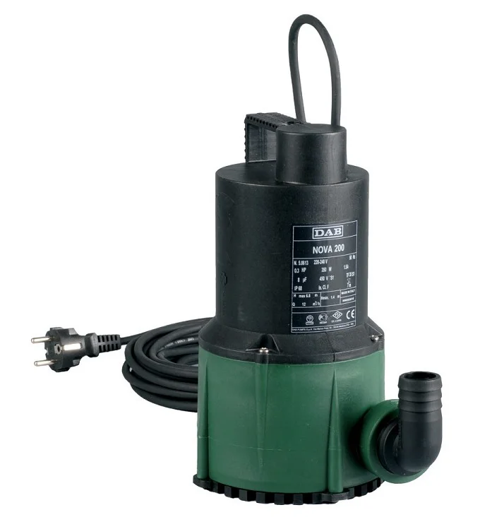 DAB Dompelpomp vezelversterkt kunststof Hmax=7.1m Qmax=12m3/h 1x220-240V stroomkabel=10m DAB Nova 200 MNA 40th 60194402H