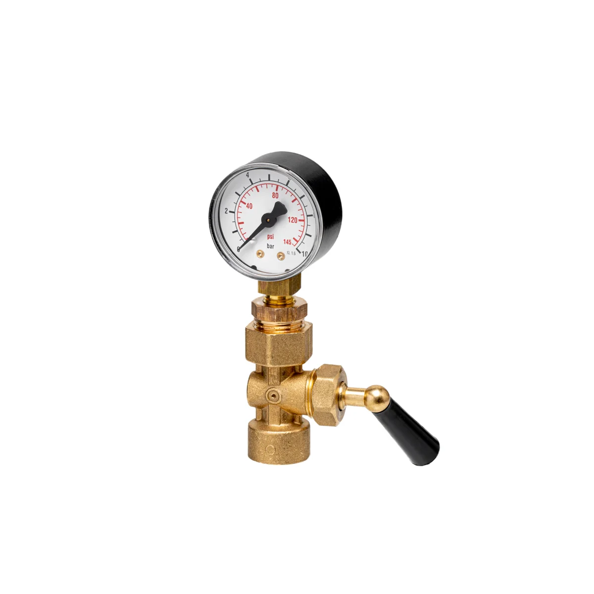 Dimex Manometer 0/10 bar + Manometerkraan 1/2 FF +  vervalstuk brons Dimex 4007