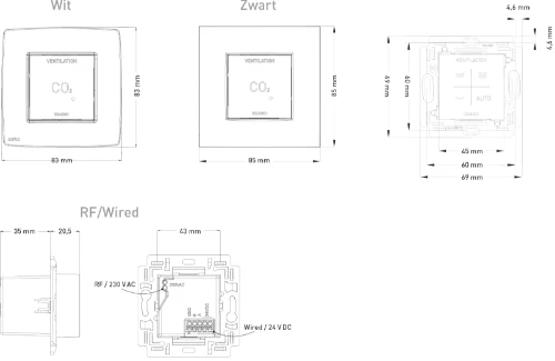 Duco 0000-4637 Duco Acces CO2 ruimtesensor zonder bediening RF - bedraad - wit
