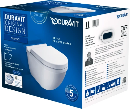 Duravit Starck 3 hangtoilet PACK Rimless (hangtoilet + zitting met softclose) zonder spoelrand - wit 45270900A1
