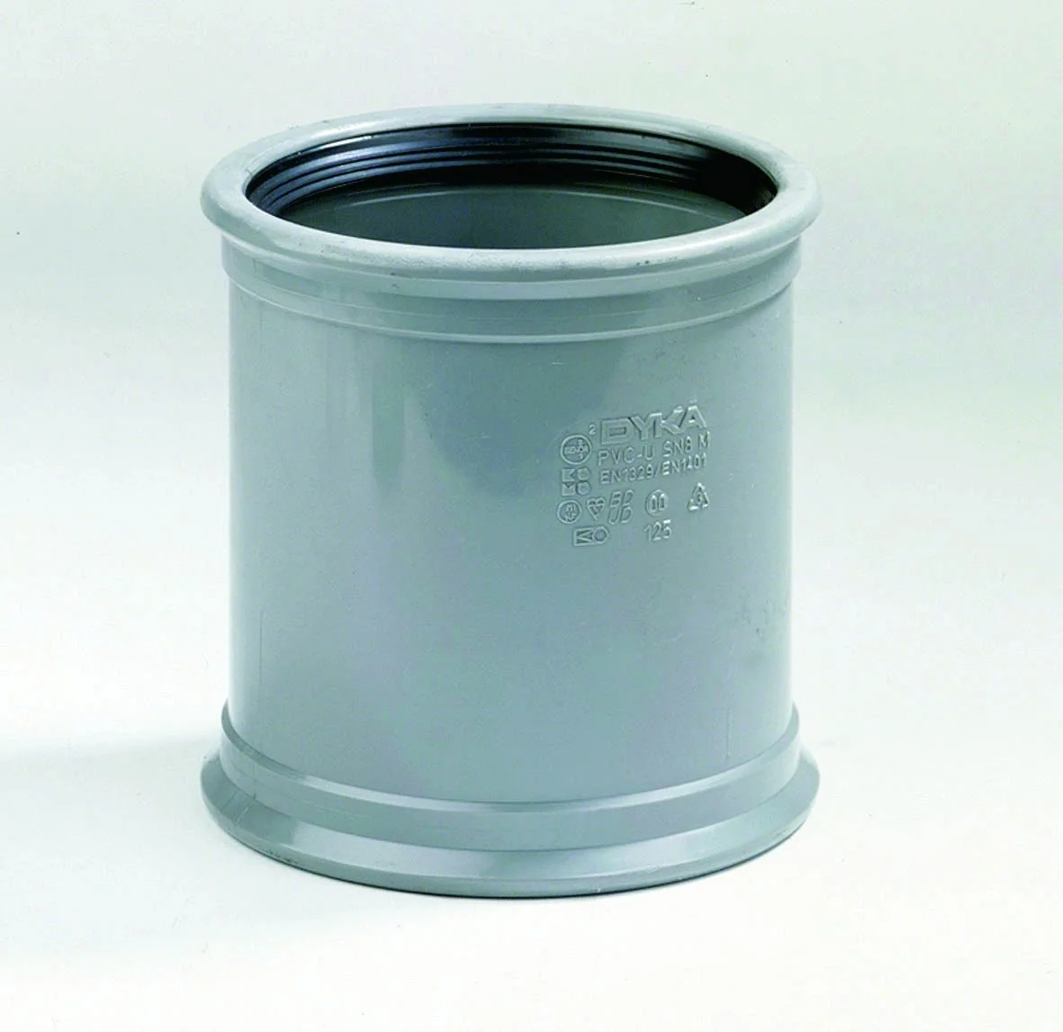 Dyka Polyvinylchlorid (PVC) manchetoverschuifmof 125mm FF SN4 (SDR41) riolering grijs BENOR-keur Dyka 20023039