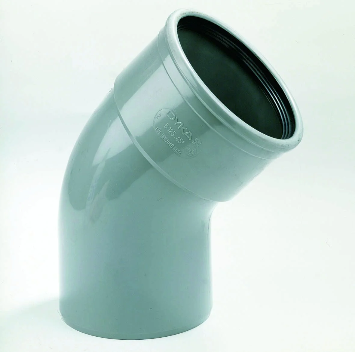 Dyka Polyvinylchlorid (PVC) manchetbocht 45° 200mm MF SN4 (SDR41) grijs BENOR-keur riolering Dyka 20022886