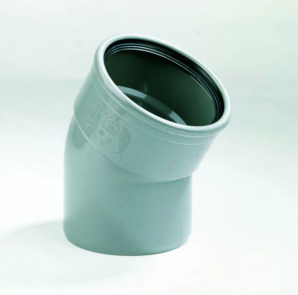 Dyka Polyvinylchlorid (PVC) manchetbocht 30° 250mm MF SN4 (SDR41) grijs BENOR-keur riolering Dyka 20022906