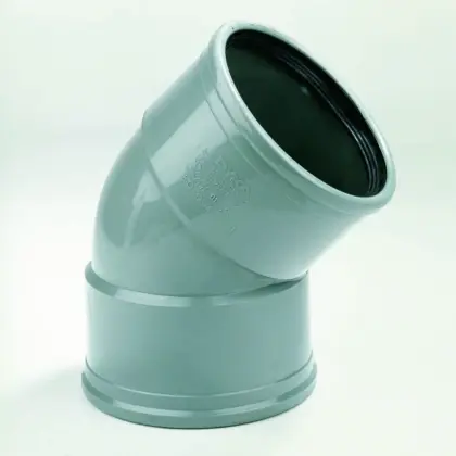 Dyka Polyvinylchlorid (PVC) manchetbocht 45° 125mm FF SN4 (SDR41) grijs BENOR-keur riolering Dyka 20022918