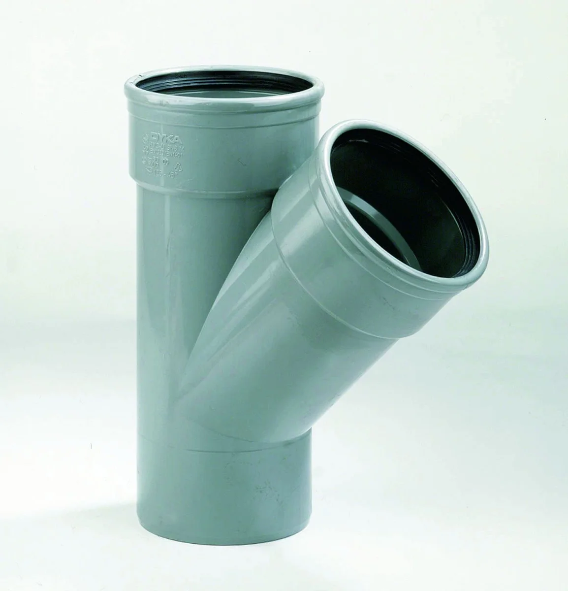 Dyka Polyvinylchlorid (PVC) manchet-T-stuk 45° 125mm SN4 (SDR41) grijs BENOR-keur riolering Dyka 20022967