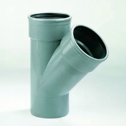 Dyka Polyvinylchlorid (PVC) manchet-T-stuk 45° 160mm SN4 (SDR41) grijs BENOR-keur riolering Dyka 20022971