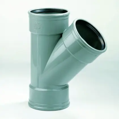 Dyka Polyvinylchlorid (PVC) manchet verloop-T-stuk 45° 200x160mm SN4 (SDR41) grijs BENOR-keur riolering Dyka 20022977
