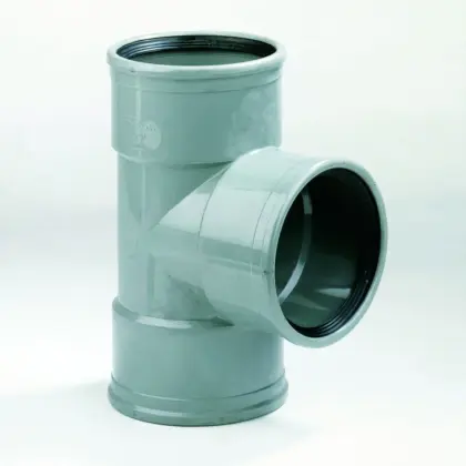 Dyka Polyvinylchlorid (PVC) manchet-T-stuk 90° 125mm SN4 (SDR41) grijs BENOR-keur riolering Dyka 20023091
