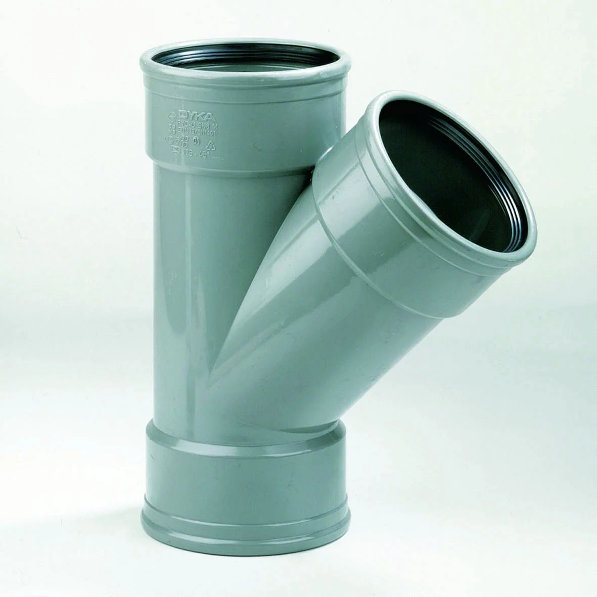 Dyka Polyvinylchlorid (PVC) manchet-T-stuk 45° 125mm SN8 (SDR34) grijs BENOR-keur riolering Dyka 20023220