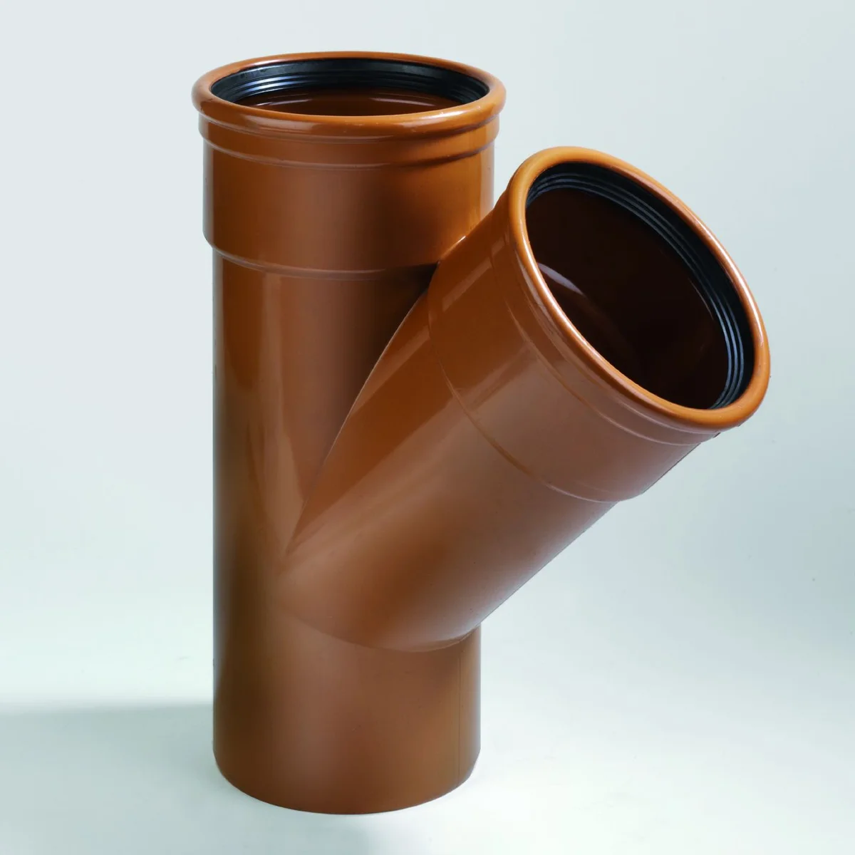 Dyka Polyvinylchlorid (PVC) manchet-T-stuk 45° 125mm SN4 (SDR41) roodbruin BENOR-keur riolering Dyka 20024260