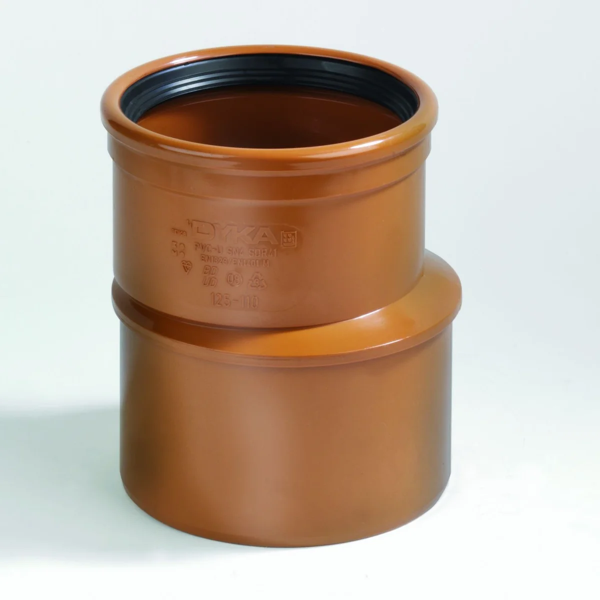 Dyka Polyvinylchlorid (PVC) manchetverloopmof 125x110mm MF excentrisch SN4 (SDR41) roodbruin riolering Dyka 20024294