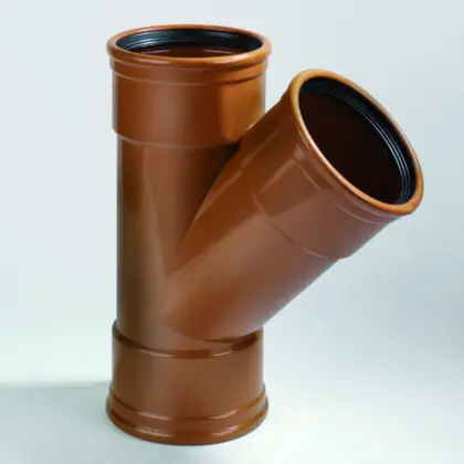 Dyka Polyvinylchlorid (PVC) manchet-T-stuk 45° 110mm SN8 (SDR34) roodbruin BENOR-keur riolering Dyka 20024314