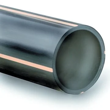 Dyka Kunststof buis met mof Dyka PE100 125x3.2mm BENOR-keur zwart met bruime streep lengte 6m 20046092